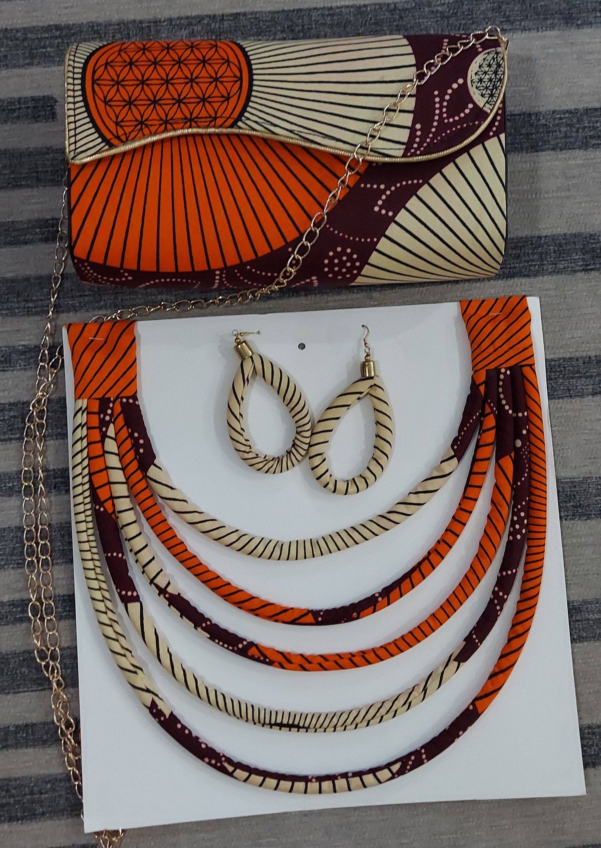 Clutch Bag & Rope  Necklace Set /African Kente /Ankara 25 Burgundy