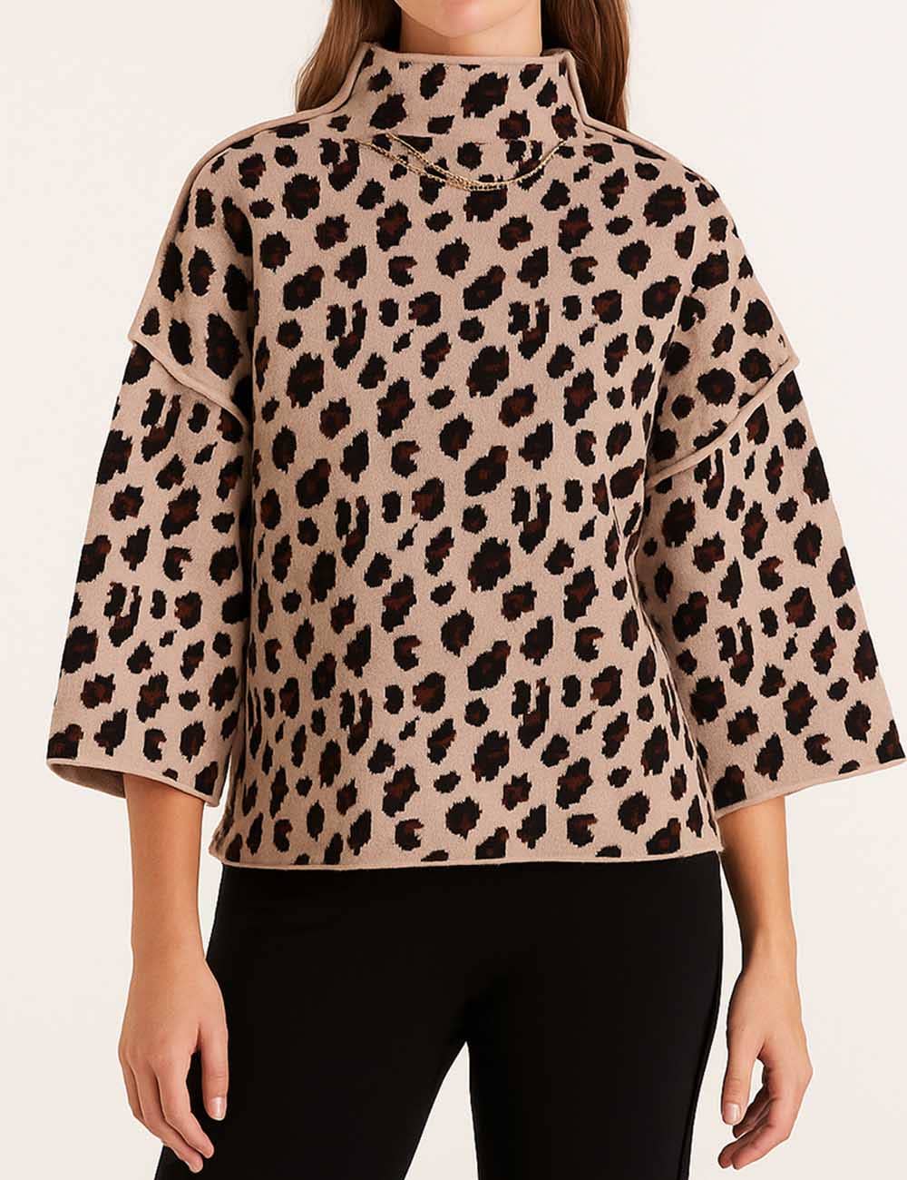 Legacy Leopard Print Mock Neck Sweater