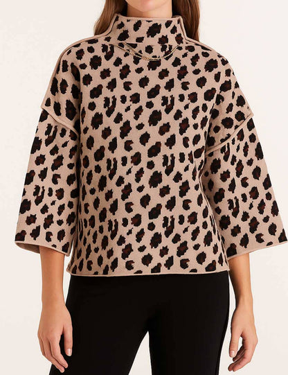 Legacy Leopard Print Mock Neck Sweater