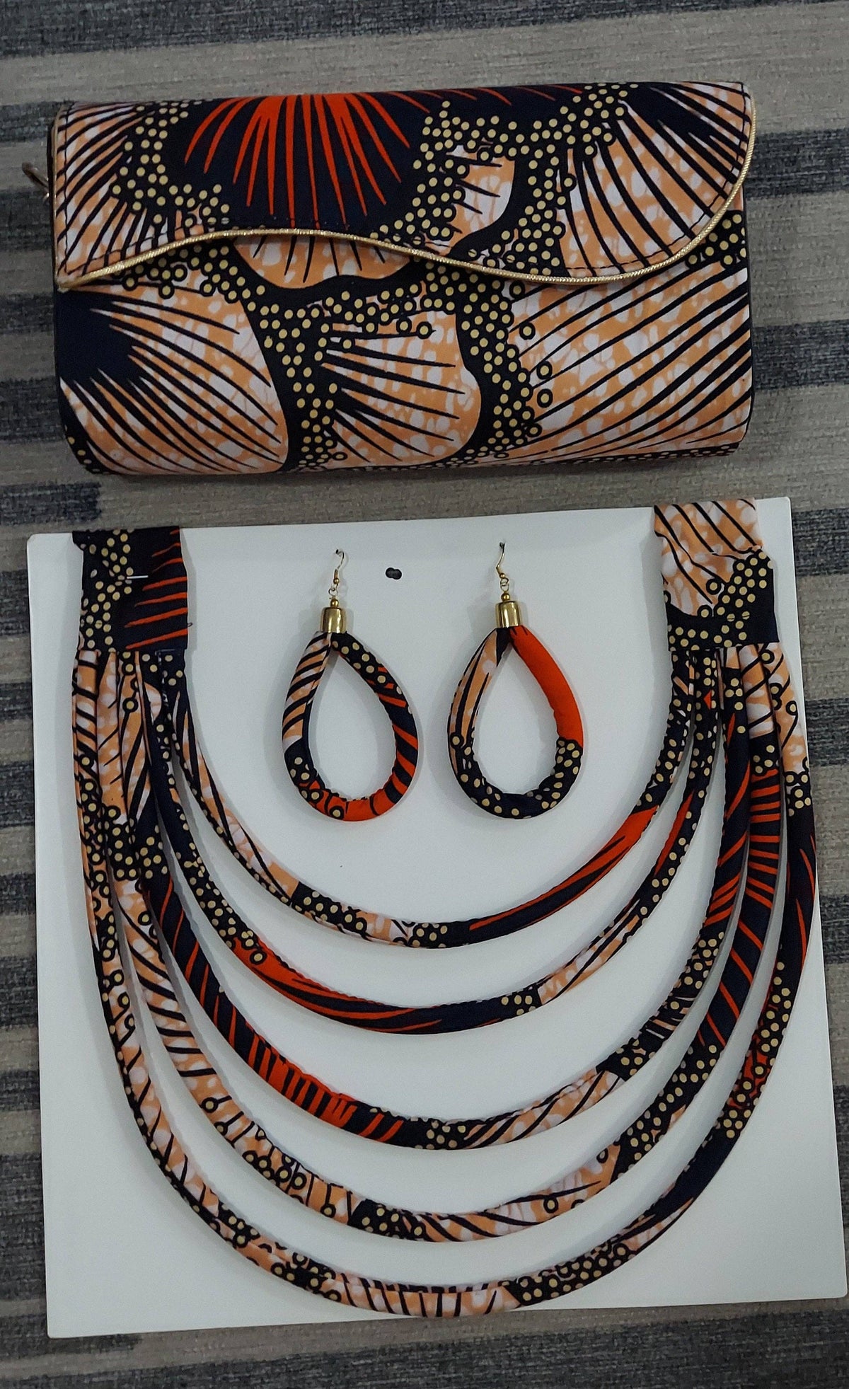 African Kente /Ankara 24 Peach Clutch& Necklace