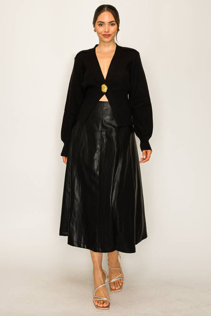 Velia Gold Accent Deep V-Neck Ribbed Cardigan