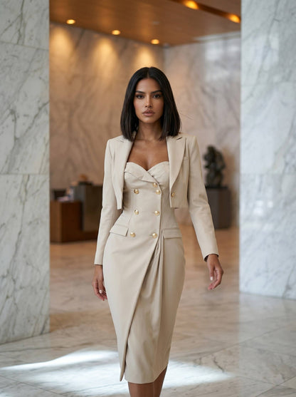 Champagne Blazer CROPPED JACKET By Althina Collection