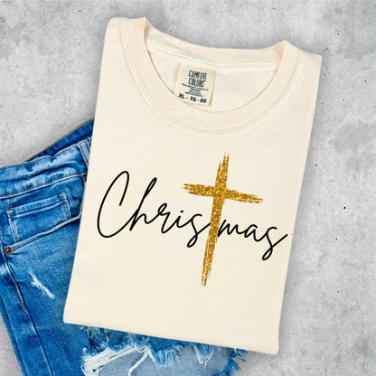 Christmas with Gold Cross- Graphic Sweatshirt