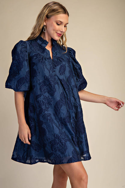 Ruffled Neck with Volume Sleeve Dress