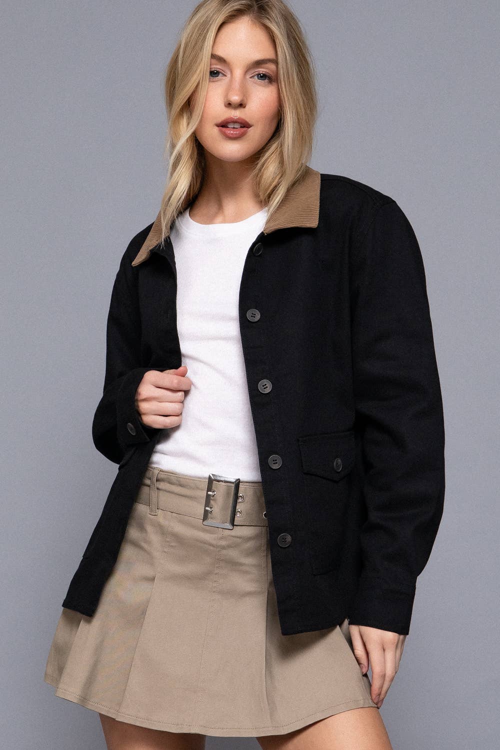 Theresa Corduroy Collar Detail Cotton Twill Work Jacket
