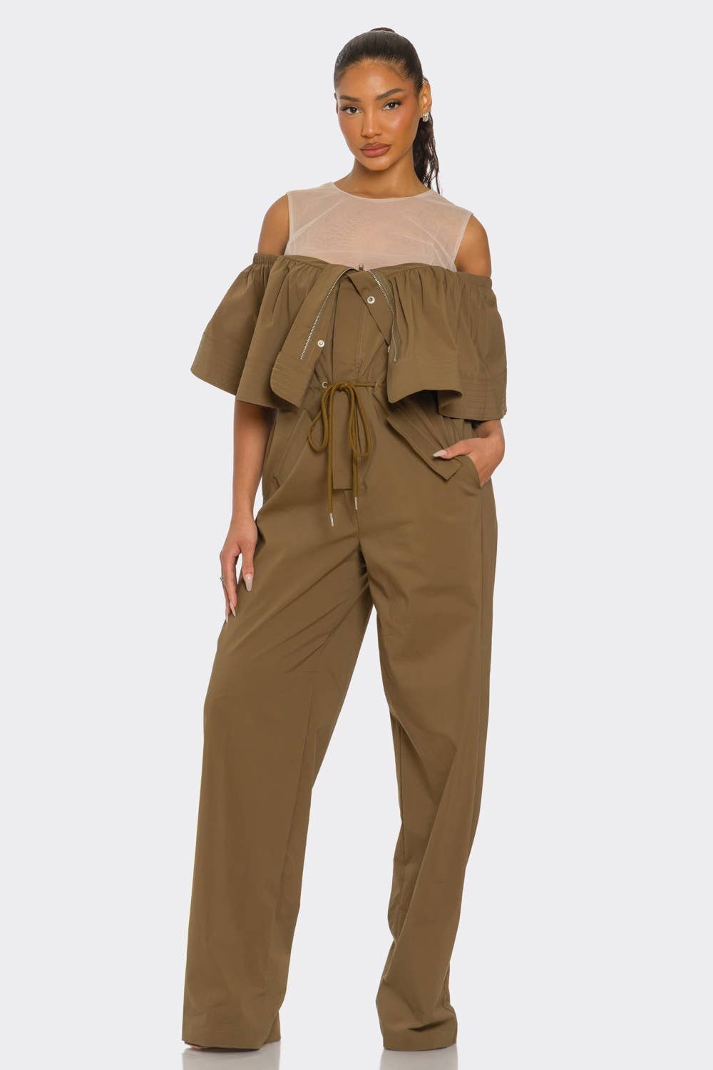 Essence Off-Shoulder Utility Jumpsuit