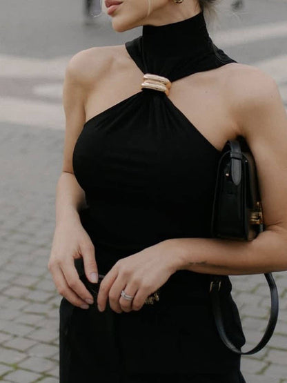 Shaunee Metallic Cuff Ring Details mock turtleneck