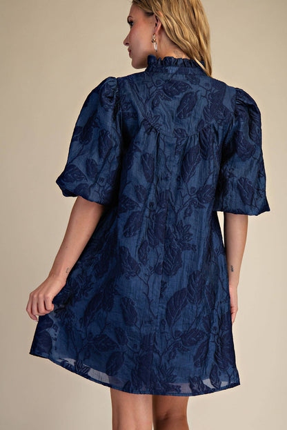 Ruffled Neck with Volume Sleeve Dress