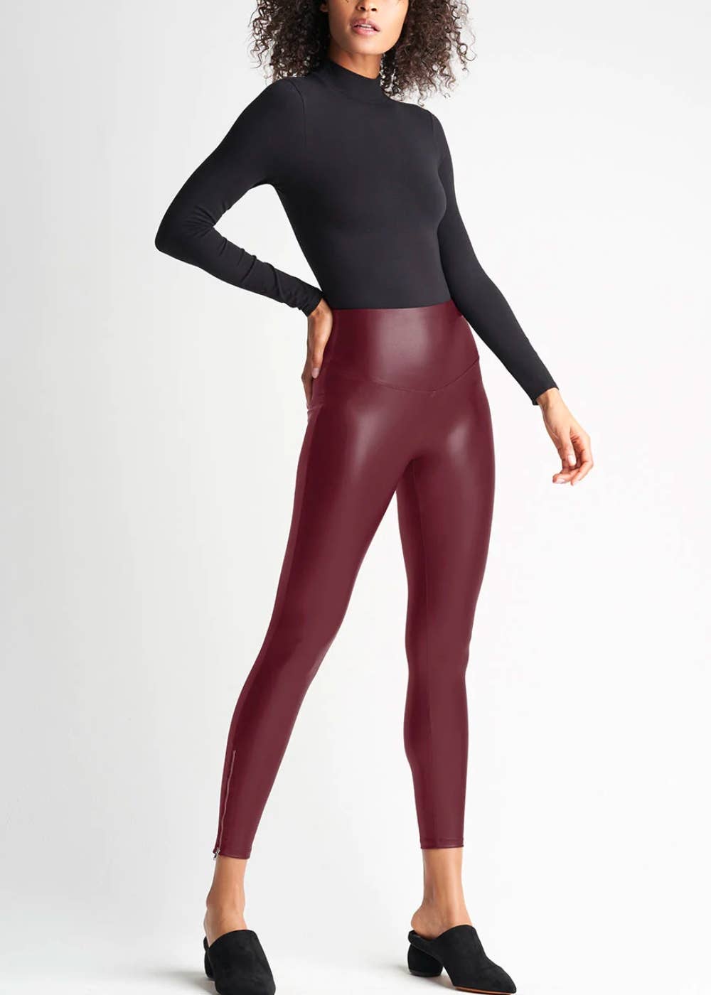 Contouring Faux Leather Shaping Legging w/ Side Zip -
