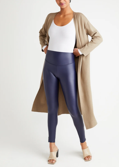 Contouring Faux Leather Shaping Legging w/ Side Zip -