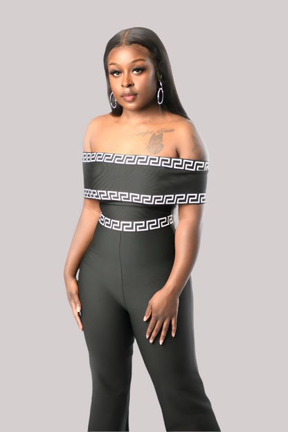 Elegant Off The Shouldar Greek Print Jumpsuit