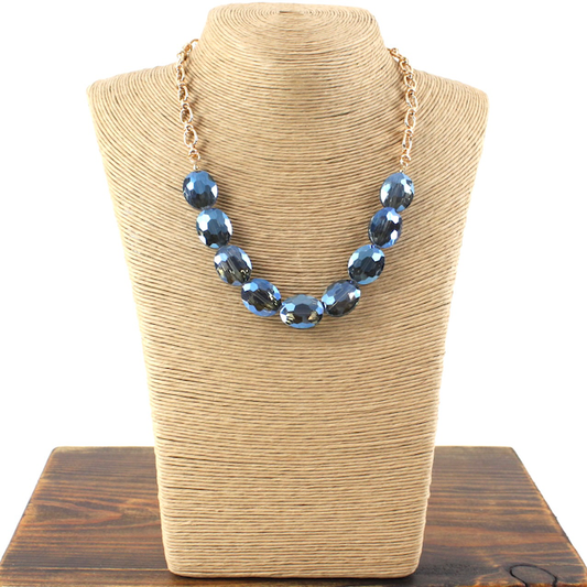 Bold Oval Glass Beads Chain Necklace