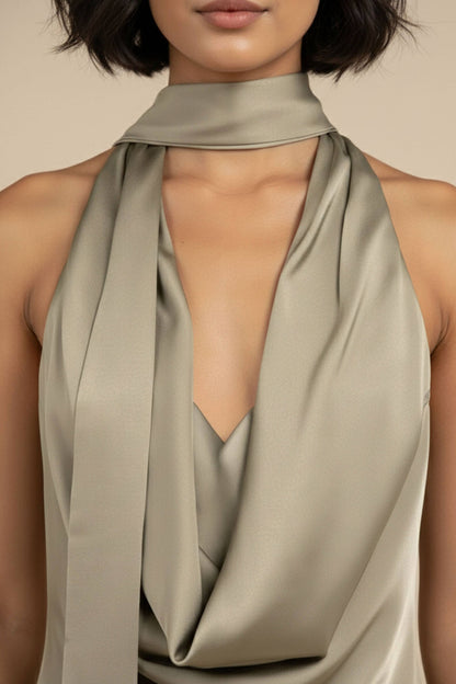 Satin Lace Trim Scarf Dress