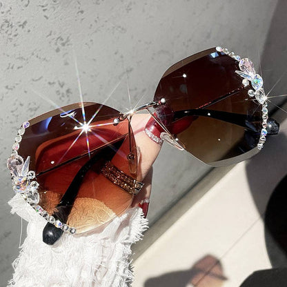 Trendy UV400 Polygon Sunglasses With Rhinestones