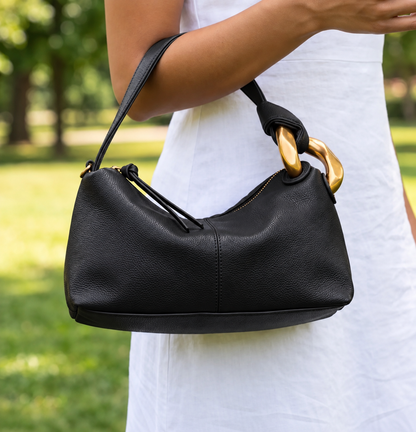 Chunky Link Handle Hobo Baguette Bag