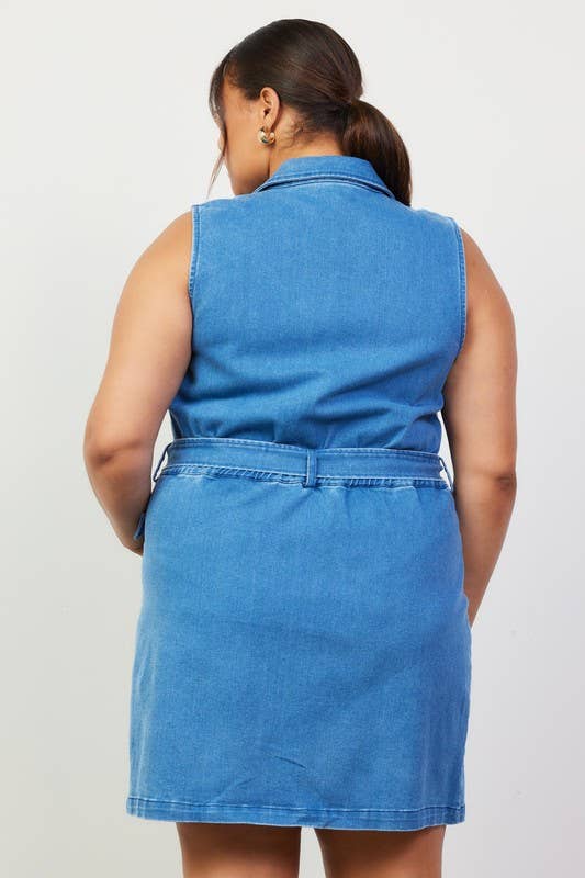 Washed Denim Zipper Dress