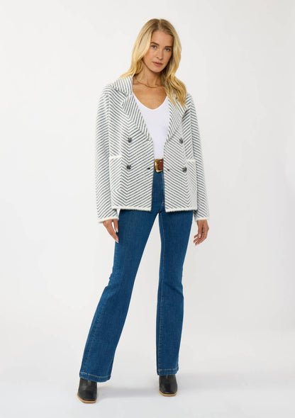 Chevron Stripe Button-Up Sweater Jacket