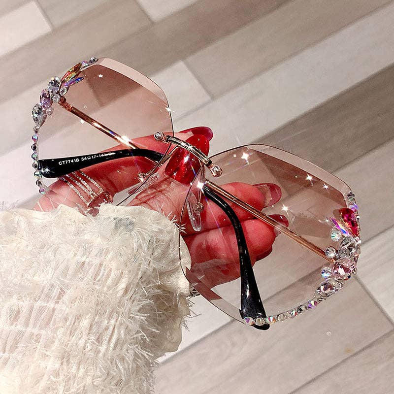 Trendy UV400 Polygon Sunglasses With Rhinestones