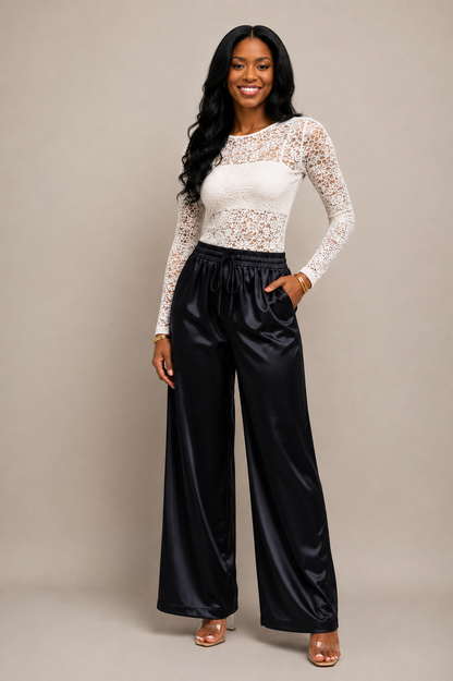 Gabrielle Satin Drawstring Wide-Leg Pants