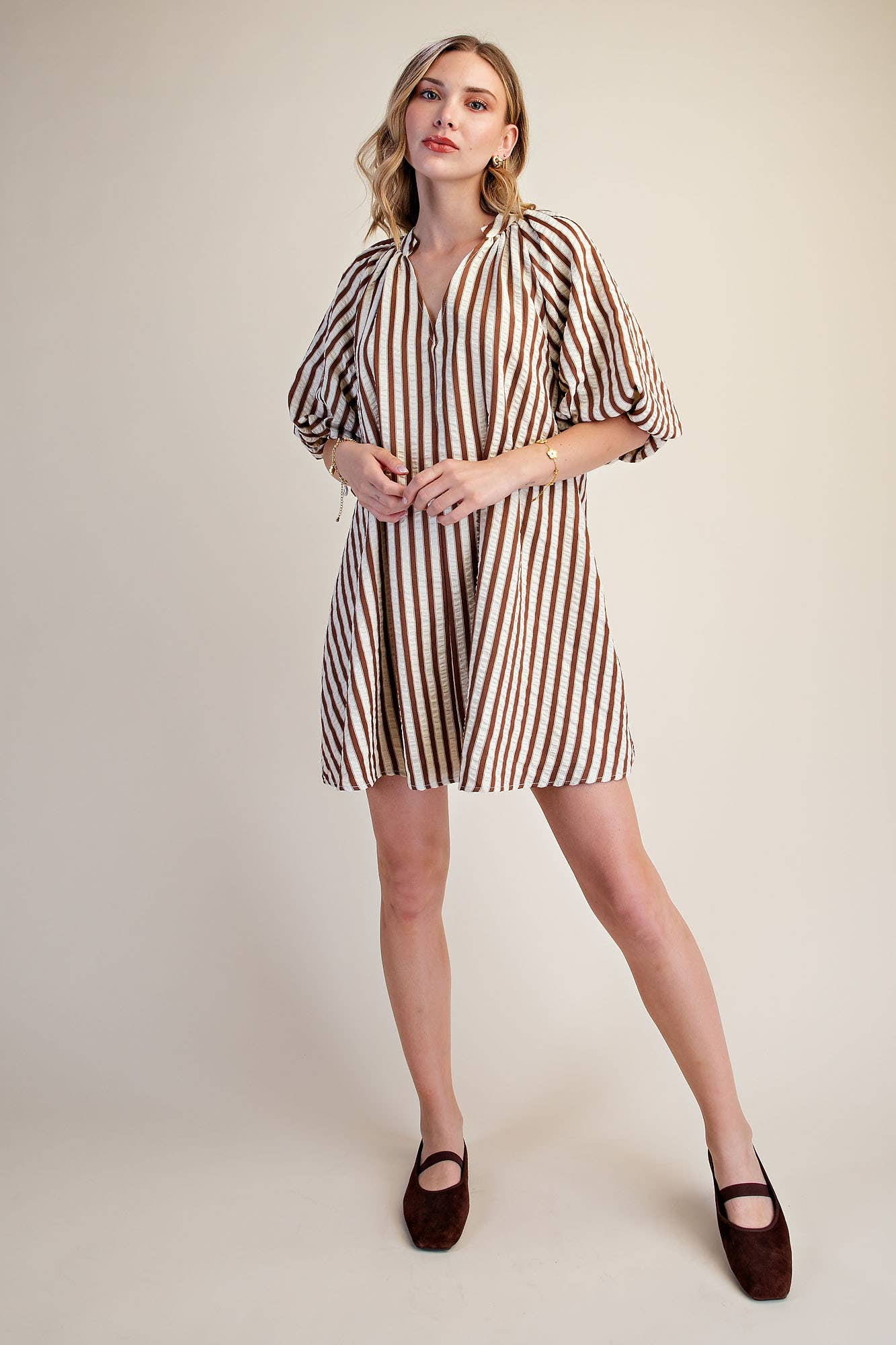 Puff-Sleeve Stripe Mini Dress By Glam Apparel
