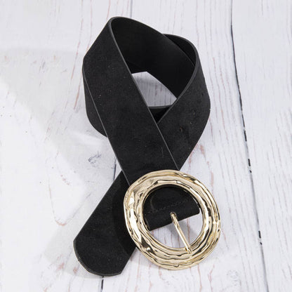 Suede Hammered Round Buckle Belt