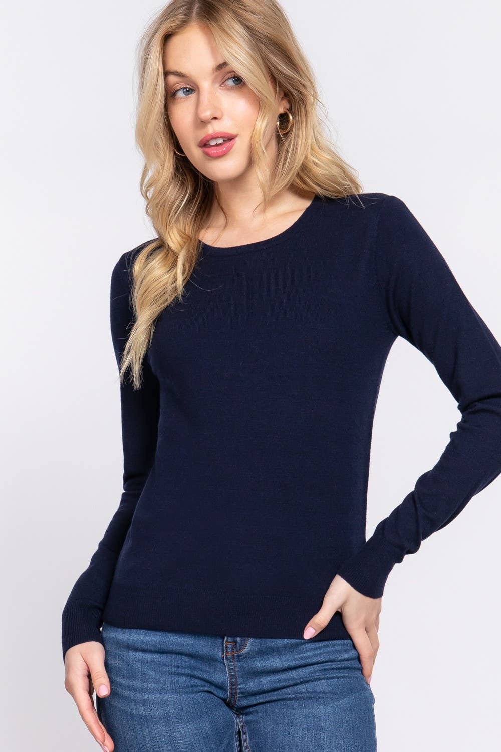 Uptown Girl Long Sleeve Crew Neck Basic Sweater
