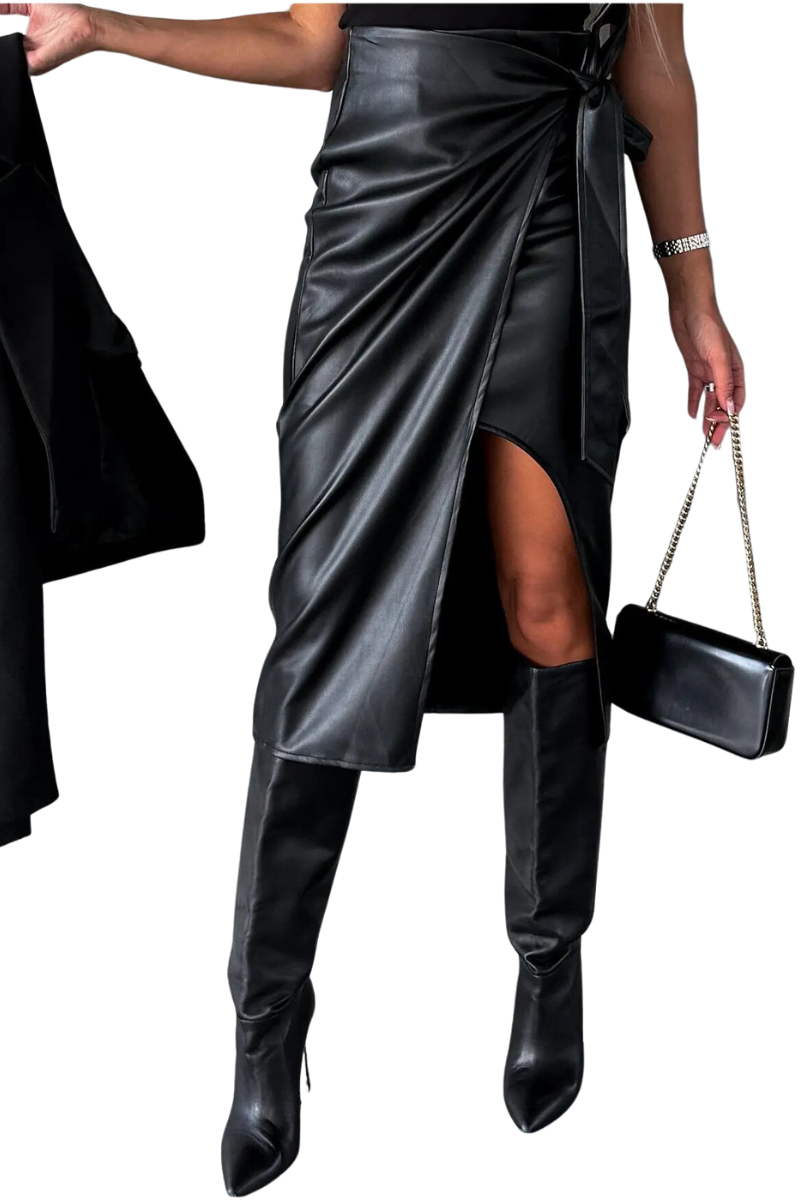 Vegan leather wrap skirt