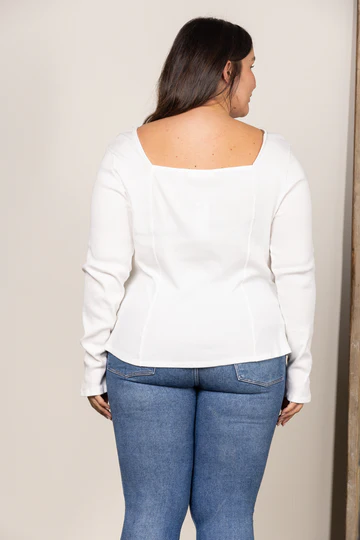 KENSLEY SQUARE NECK RIBBED KNIT LONG SLEEVES PLUS SIZE TOP PTJ