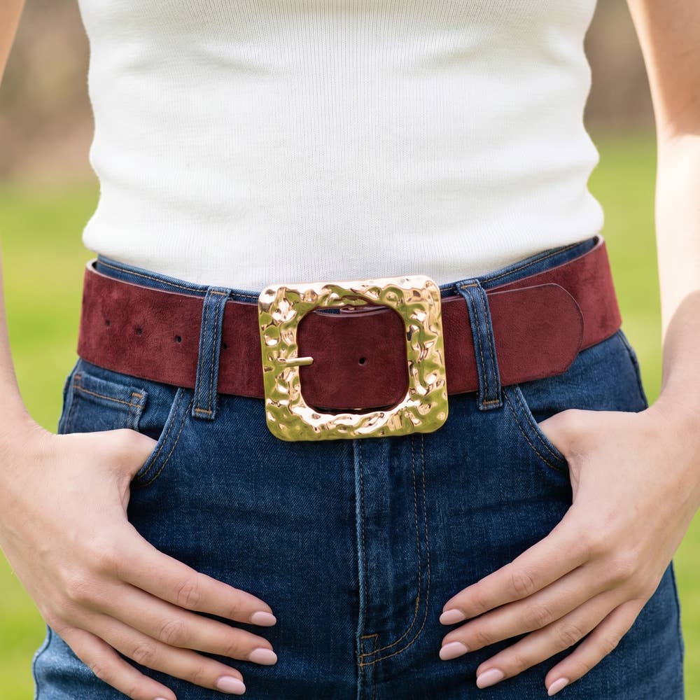 Vegan Suede Square Hammered Buckle Belt