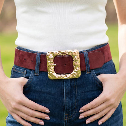 Vegan Suede Square Hammered Buckle Belt