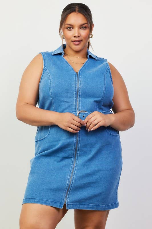 Washed Denim Zipper Dress