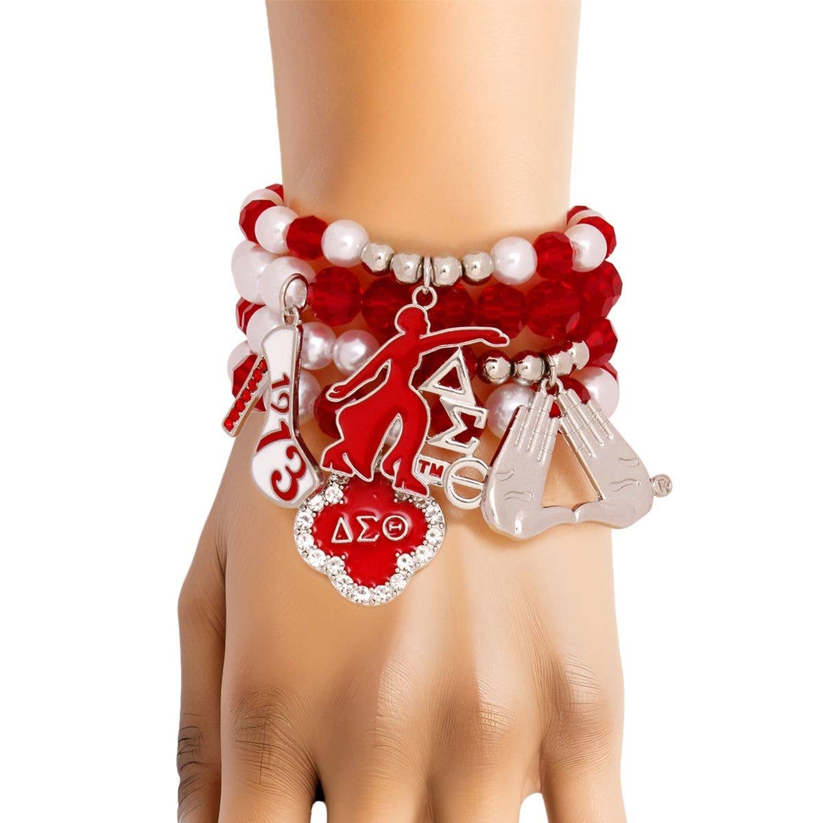 DST Red Bead White Pearl Charm Bracelets