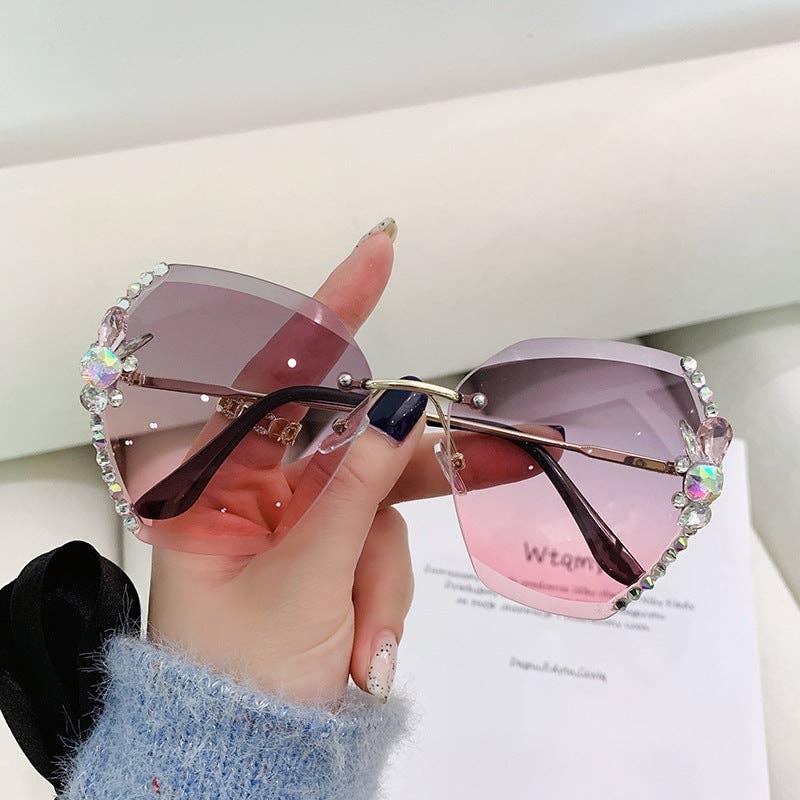 Trendy UV400 Polygon Sunglasses With Rhinestones