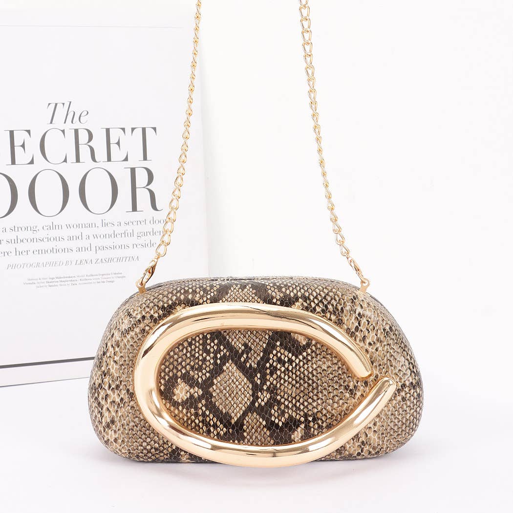 Faux Leather Metal Handle Party Clutch