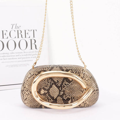Faux Leather Metal Handle Party Clutch