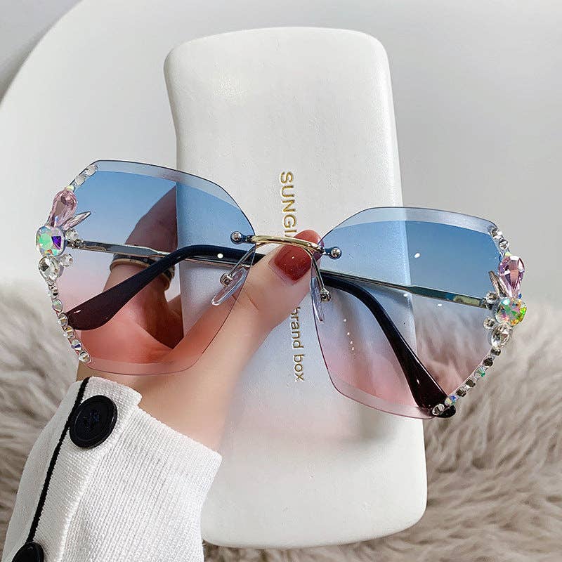 Trendy UV400 Polygon Sunglasses With Rhinestones