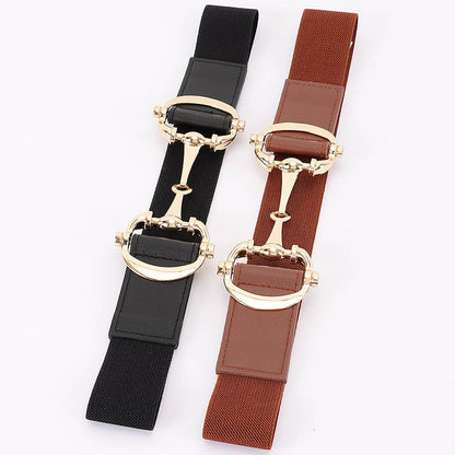Vegan Leather Metal Buckle Elastic Belt