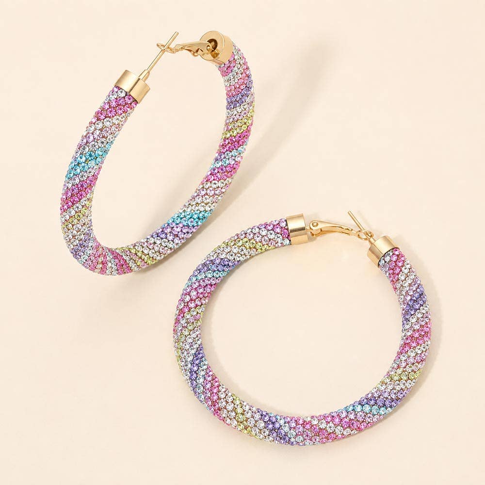 Two Tone Bling Studded Hoop Earrings