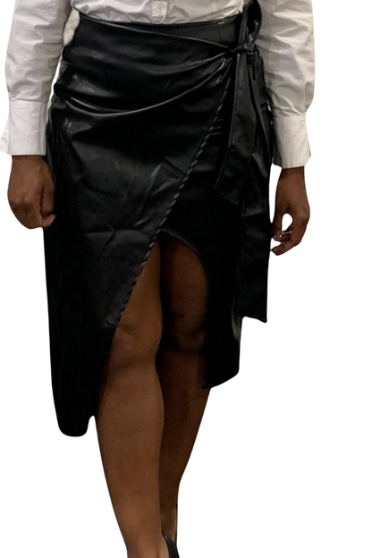 Vegan leather wrap skirt