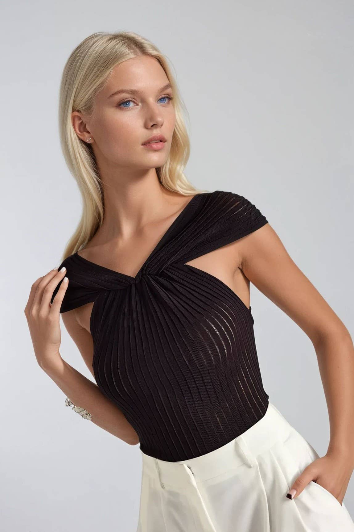 SHEER RIBBED LUXE HALTER