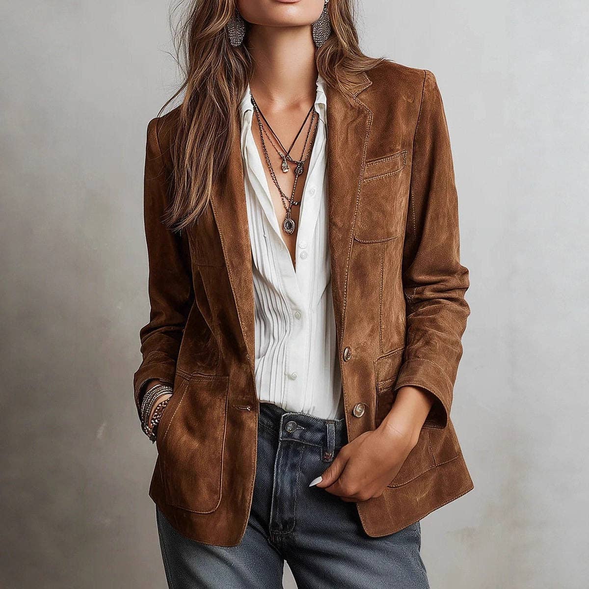 Faux suede  Single Button Jacket by Sheer