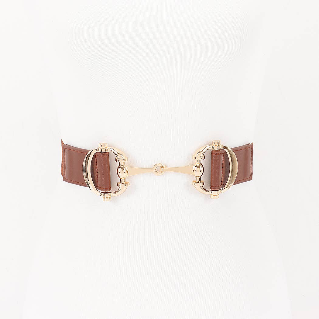 Vegan Leather Metal Buckle Elastic Belt