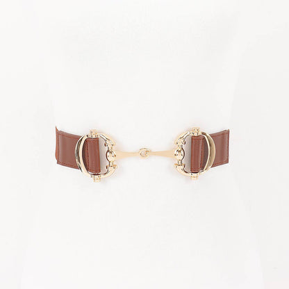 Vegan Leather Metal Buckle Elastic Belt