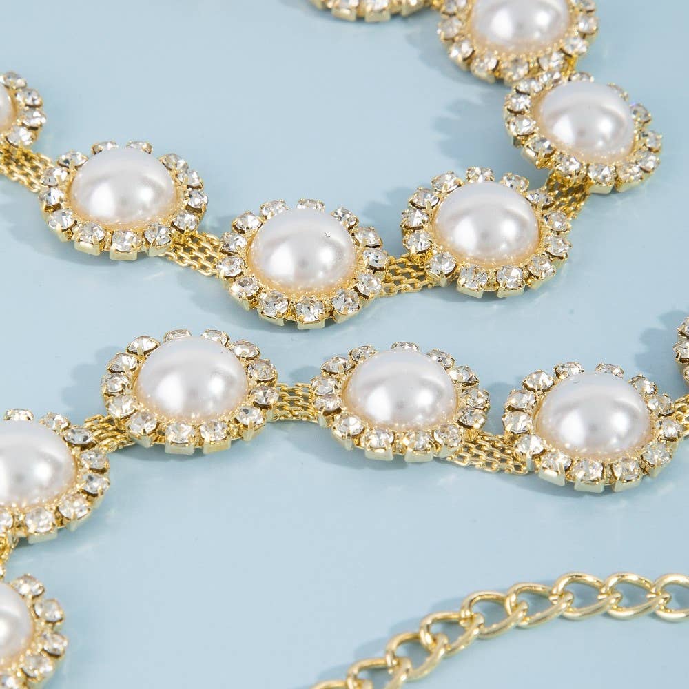 Pearl And Rhinestone Disc Chain Belt