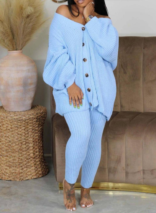 Tabitha Long-sleeved knitted sweater legging suits set 2pcs