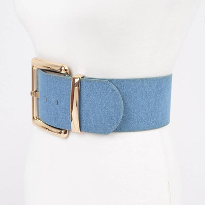Oversized Metal Buckle Denim Waist Belt