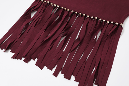Beaded Fringe Knit Long Sleeve Midi Dress
