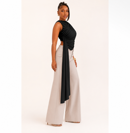 Asymmetrical Ruched Drape-Tail Top