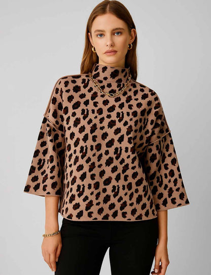 Legacy Leopard Print Mock Neck Sweater