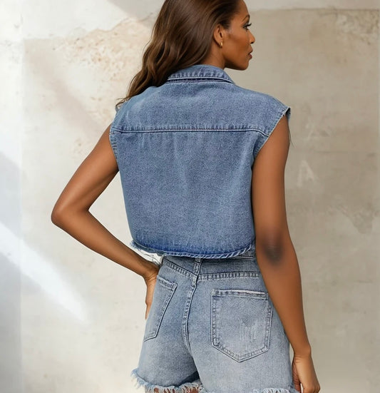 Cropped Denim Vest
